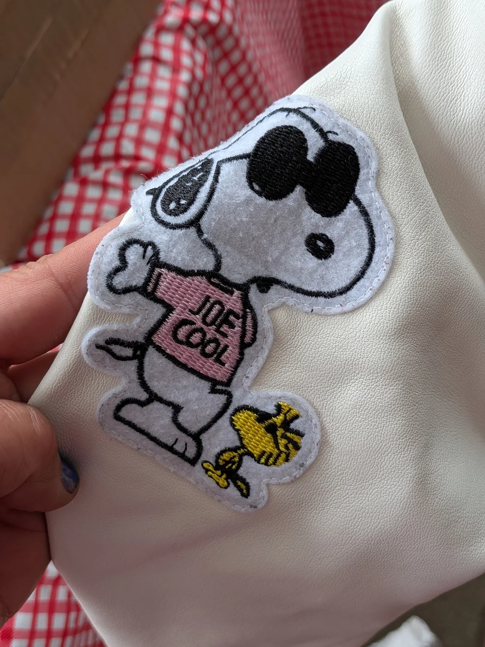 Justice Black & White Snoopy Patch Varsity Jacket
